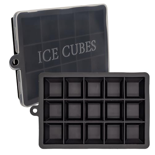 Intirilife 2x Eiswürfelformen in SCHWARZ - 2er Set à 15 Fächer Eiswürfel Silikonformen mit Deckel - 18 x 13 x 2.5 - Flexibler Eiswürfelbehälter für Eis Babynahrung und mehr - Deckel nicht abschließend von INTIRILIFE