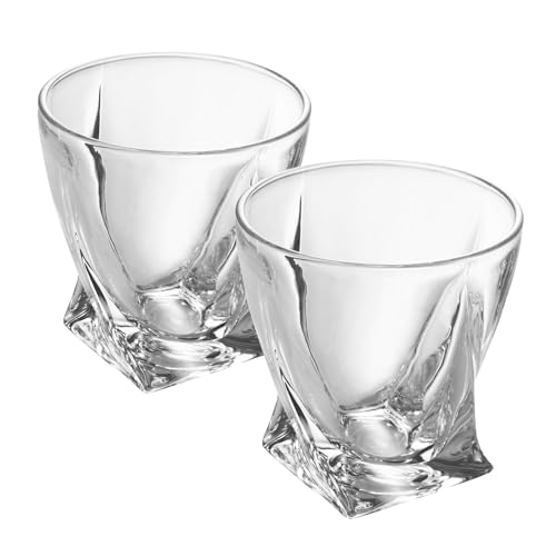 INTIRILIFE 2X Whisky Gläser Set in KRISTALL KLAR 'Twisted' - 260ml- Old Fashioned Whiskey Kristallglas Bleifrei im Sculpture Design spülmaschinenfest- Whiskey Glas für Cocktail Scotch Gin Rum Wasser von INTIRILIFE