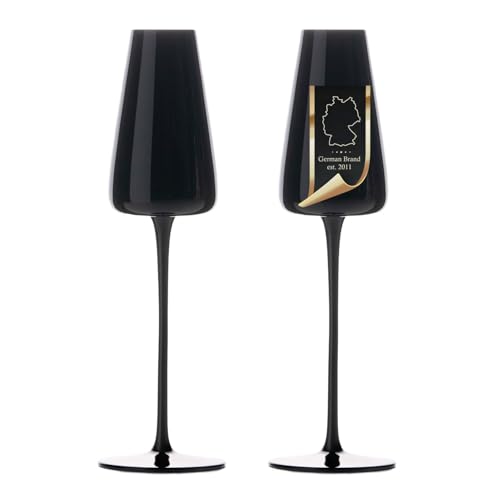 INTIRILIFE 2x Champagner Glas mit modernen Design in Schwarz- 220 ml Füllmenge - Sekt Prosecco Glas Spülmaschinenfest Kristallglas stoßfest von INTIRILIFE