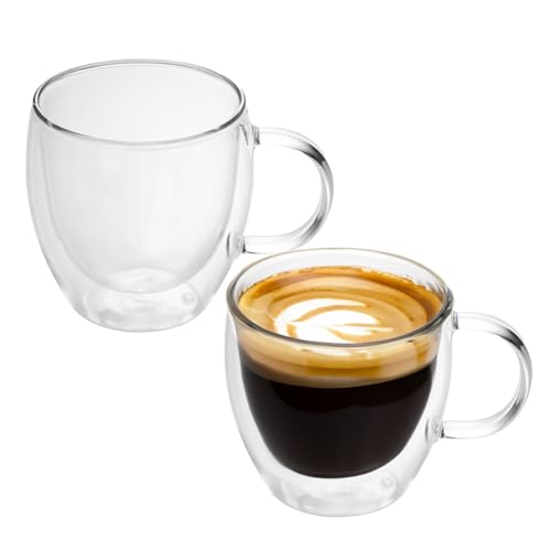 INTIRILIFE 2X Doppelwandiges Thermo Glas Set in 100-150ml - Mundgeblasen isoliert für Latte Macchiato, als Teeglas oder Kaffeeglas mit Henkel von INTIRILIFE