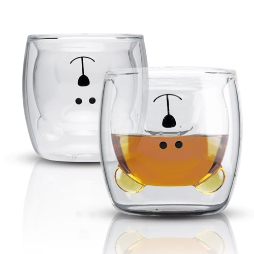INTIRILIFE 2X Doppelwandiges Thermo Glas Set in 230 ml im Bären Design - Mundgeblasen isoliert für Latte Macchiato, als Teeglas oder Kaffeeglas ohne Henkel von INTIRILIFE