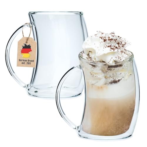 INTIRILIFE 2x Doppelwandiges Thermo Glas - gebogener Style - 200ml Füllmenge - Tassen Set 2 Stück - Schwebeeffekt, Mundgeblasen isoliert für Latte Macchiato, als Teeglas oder Kaffeeglas mit Henkel INTIRILIFE 2x Doppelwandiges Thermo Glas - gebogener Style - 200ml Füllmenge - Tassen Set 2 Stück - Schwebeeffekt, Mundgeblasen isoliert für Latte Macchiato, als Teeglas oder Kaffeeglas mit Henkel von INTIRILIFE