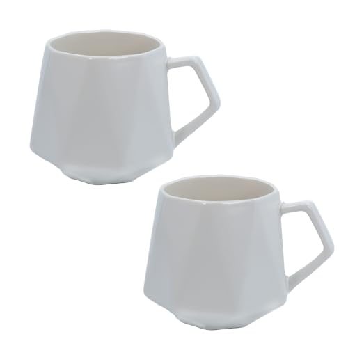 INTIRILIFE 2x Kaffee Tasse in Feinschliff Optik in Weiß mit 350 ml Füllmenge - 13 x 10.5 x 9.2 cm - Tee Tasse Becher mit Henkel Trinkbecher für Kaffee, Tee, Milch, Kakao und vielem mehr von INTIRILIFE
