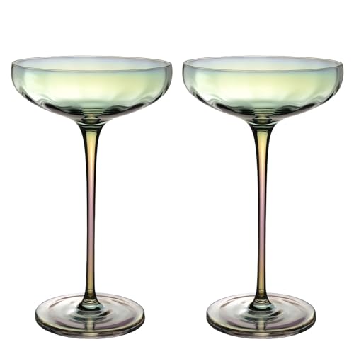 INTIRILIFE 2x Martini Glas mit Regenbogen Schimmer und Wellenform - 140 ml Füllmenge - Cocktail Glas Schale Spülmaschinenfest Kristallglas stoßfest von INTIRILIFE
