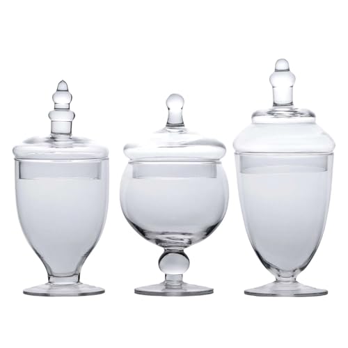 INTIRILIFE 3er Set Süßigkeiten Glas im viktorianischen Stil - 25 x 11.5/22.5 x 10.1/21 x 12 cm - Vintage Bonbon Keks Glas Vorratsglas mit Deckel Deko Aufbewahrungs Glas Behälter von INTIRILIFE