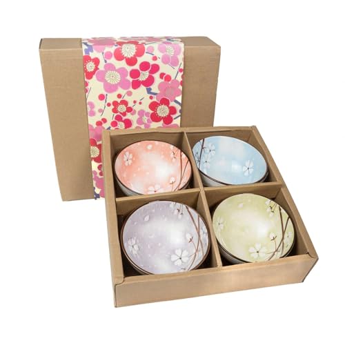 INTIRILIFE 4-teiliges Schalen-Set in 4 Farben in schickem Geschenkkarton - 11.2 x 5.8 cm - Japanisches Geschirrset im Kirschblüten Design von INTIRILIFE