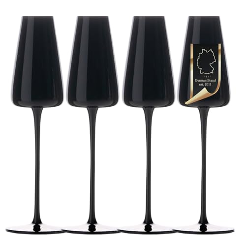 INTIRILIFE 4x Champagner Glas mit modernen Design in Schwarz- 220 ml Füllmenge - Sekt Prosecco Glas Spülmaschinenfest Kristallglas stoßfest von INTIRILIFE