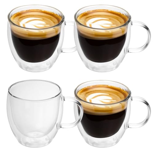 INTIRILIFE 4x Doppelwandiges Thermo Glas Set in 100-150ml - Mundgeblasen isoliert für Latte Macchiato, als Teeglas oder Kaffeeglas mit Henkel von INTIRILIFE