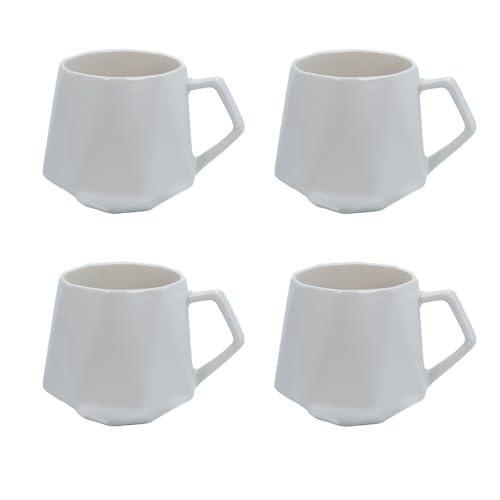 INTIRILIFE 4x Kaffee Tasse in Feinschliff Optik in Weiß mit 350 ml Füllmenge - 13 x 10.5 x 9.2 cm - Tee Tasse Becher mit Henkel Trinkbecher für Kaffee, Tee, Milch, Kakao und vielem mehr von INTIRILIFE