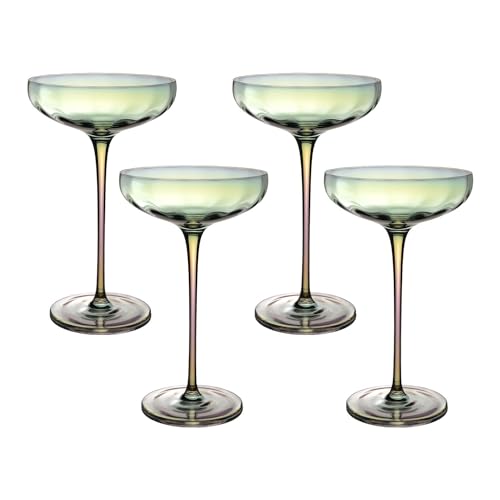INTIRILIFE 4x Martini Glas mit Regenbogen Schimmer und Wellenform - 140 ml Füllmenge - Cocktail Glas Schale Spülmaschinenfest Kristallglas stoßfest von INTIRILIFE