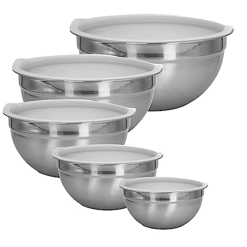 INTIRILIFE 5-teiliges Schüssel Set Rührschüsseln mit Deckeln aus Edelstahl - 18 x 9.5/20 x 10/22 x 11/24 x 12/26 x 12.5 cm - Salatschüssel Servierschüssel stapelbar spülmaschinengeeignet INTIRILIFE 5-teiliges Schüssel Set Rührschüsseln mit Deckeln aus Edelstahl - 18 x 9.5/20 x 10/22 x 11/24 x 12/26 x 12.5 cm - Salatschüssel Servierschüssel stapelbar spülmaschinengeeignet von INTIRILIFE