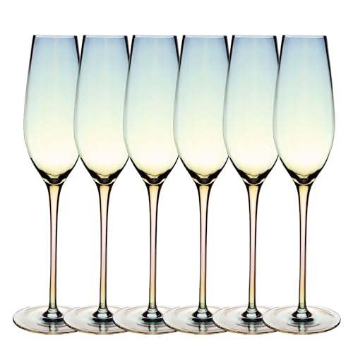 INTIRILIFE 6x Champagner Glas mit Regenbogen Schimmer und Wellenform - 200 ml Füllmenge - Sekt Prosecco Glas Spülmaschinenfest Kristallglas stoßfest INTIRILIFE 6x Champagner Glas mit Regenbogen Schimmer und Wellenform - 200 ml Füllmenge - Sekt Prosecco Glas Spülmaschinenfest Kristallglas stoßfest von INTIRILIFE