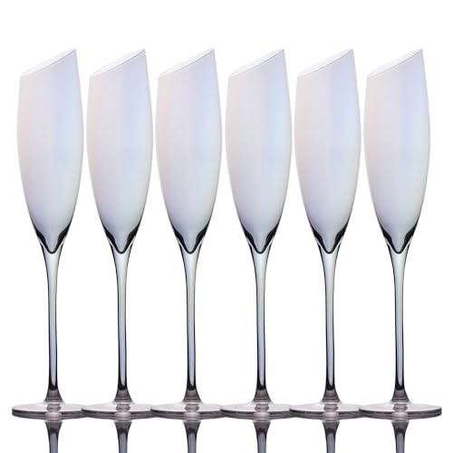 INTIRILIFE 6x Champagner Glas mit moderner Kante und Regenbogen Schimmer - 150 ml Füllmenge - Sekt Prosecco Glas Spülmaschinenfest Kristallglas stoßfest von INTIRILIFE