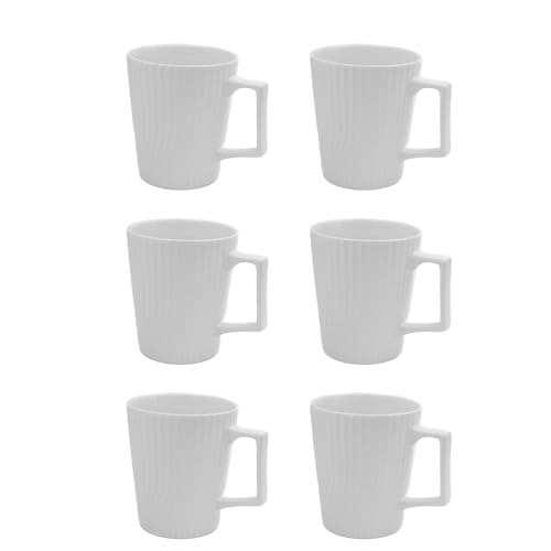 INTIRILIFE 6x Kaffee Tasse in Weiß mit 400 ml Füllmenge - 12.5 x 7.1/9.4 x 10.5 cm - Tee Tasse mit gerilltem Muster, Becher mit Henkel, Trinkbecher für Kaffee, Tee, Milch, Kakao und vielem mehr von INTIRILIFE
