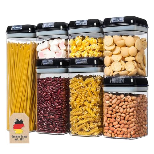 INTIRILIFE 7-teiliges Vorratsdosen Set luftdichte Aufbewahrungsboxen in Schwarz - 9.6 x 10.4/15.2/20.3/30.4 cm - Frischhalte Behälter Dosen Organizer für Küche Vorratskammer Speisekammer von INTIRILIFE