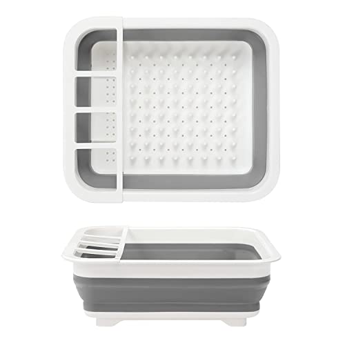 INTIRILIFE Abtropfgestell Geschirrbox in Grau - Weiß - 36 x 31.5 x 12.7 cm - Faltbares Gestell für Besteck Geschirr Korb Ständer für Camping, Zuhause und Unterwegs von INTIRILIFE