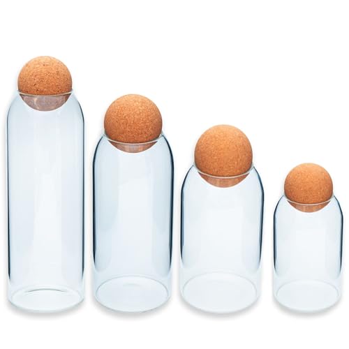 INTIRILIFE Aufbewahrungsbehälter Set aus Glas mit Kork-Kugel 4-teiliges Set - 1.2 L / 930 ml / 670 ml / 400 ml Füllmenge - Vorratsbehälter Glasdosen für Lebensmittel Süßigkeiten Gewürze Kaffee Zucker von INTIRILIFE