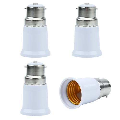 INTIRILIFE B22 auf E27 Lampensockel Adapter in WEISS - 4x Lampenadapter zum Umformatieren von B22 auf E27-4er Set Konverter für Lampenfassung für Glühbirnen, LED, Halogen, Energiesparlampen von INTIRILIFE
