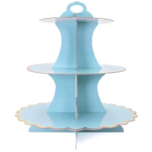 INTIRILIFE Etagere aus Karton mit 3 Ebenen in Hellblau - 29 / 21.5 / 16 x 35 cm - Tortenständer aus Pappe, Muffinständer Cupcake Ständer zum selbst aufbauen von INTIRILIFE