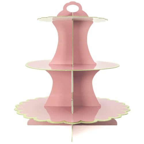 INTIRILIFE Etagere aus Karton mit 3 Ebenen in Rosa - 29 / 21.5 / 16 x 35 cm - Tortenständer aus Pappe, Muffinständer Cupcake Ständer zum selbst aufbauen von INTIRILIFE