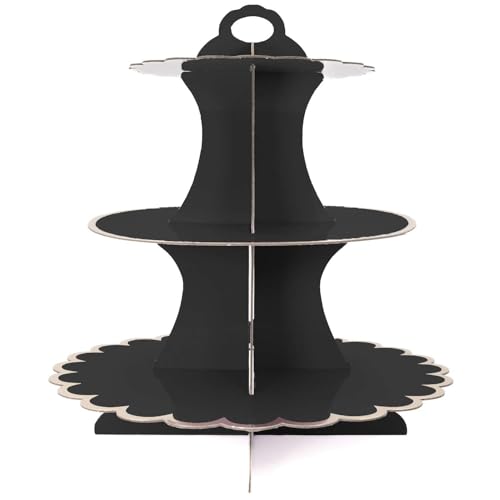 INTIRILIFE Etagere aus Karton mit 3 Ebenen in Schwarz - 29 / 21.5 / 16 x 35 cm - Tortenständer aus Pappe, Muffinständer Cupcake Ständer zum selbst aufbauen von INTIRILIFE