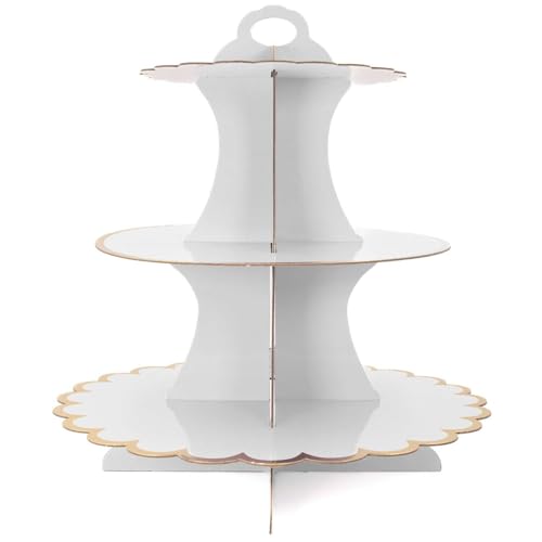 INTIRILIFE Etagere aus Karton mit 3 Ebenen in Weiß - 29 / 21.5 / 16 x 35 cm - Tortenständer aus Pappe, Muffinständer Cupcake Ständer zum selbst aufbauen von INTIRILIFE