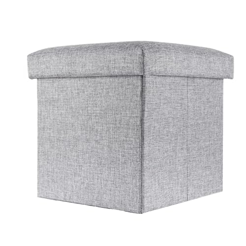 INTIRILIFE Faltbare Sitzbank 30x30x30 cm in FELS GRAU - Sitzwürfel mit Deckel und Stauraum aus Stoff mit Mulden - Sitzcube Fußablage klappbare Aufbewahrungsbox Truhe Sitzhocker von INTIRILIFE