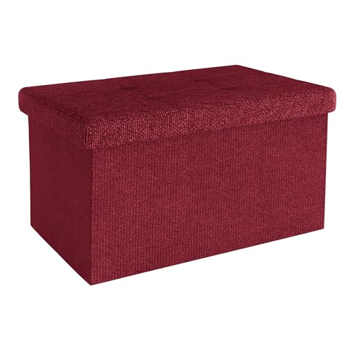 INTIRILIFE Faltbare Sitzbank 49x30x30 cm in Granat ROT - Sitzwürfel mit Deckel und Stauraum aus Stoff mit Mulden - Sitzcube Fußablage klappbare Aufbewahrungsbox Truhe Sitzhocker von INTIRILIFE