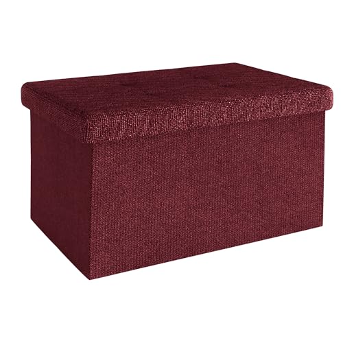 INTIRILIFE Faltbare Sitzbank 49x30x30 cm in Kirsch ROT - Sitzwürfel mit Deckel und Stauraum aus Stoff mit Mulden - Sitzcube Fußablage klappbare Aufbewahrungsbox Truhe Sitzhocker von INTIRILIFE