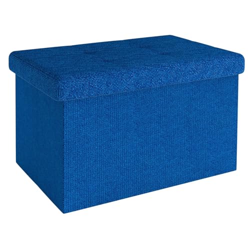 INTIRILIFE Faltbare Sitzbank 49x30x30 cm in Ozean BLAU - Sitzwürfel mit Deckel und Stauraum aus Stoff mit Mulden - Sitzcube Fußablage klappbare Aufbewahrungsbox Truhe Sitzhocker von INTIRILIFE