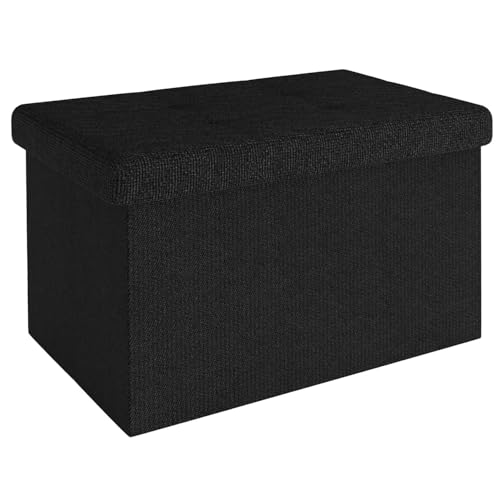 INTIRILIFE Faltbare Sitzbank 49x30x30 cm in Piano SCHWARZ - Sitzwürfel mit Deckel und Stauraum aus Stoff mit Mulden - Sitzcube Fußablage klappbare Aufbewahrungsbox Truhe Sitzhocker von INTIRILIFE