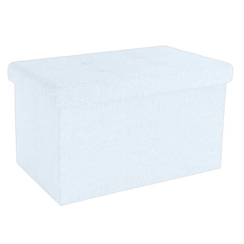 INTIRILIFE Faltbare Sitzbank 49x30x30 cm in Schnee WEIß - Sitzwürfel mit Stauraum und Deckel aus Stoff mit Mulden - Sitzcube Fußablage Aufbewahrungsbox Truhe Sitzhocker von INTIRILIFE