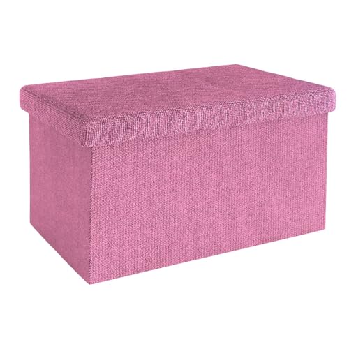 INTIRILIFE Faltbare Sitzbank 49x30x30cm in KIRSCHBLÜTEN PINK - Sitzwürfel Stoff mit Stauraum und Deckel in Leinen Optik - Sitzcube Fußablage klappbare Aufbewahrungsbox Truhe Hocker von INTIRILIFE