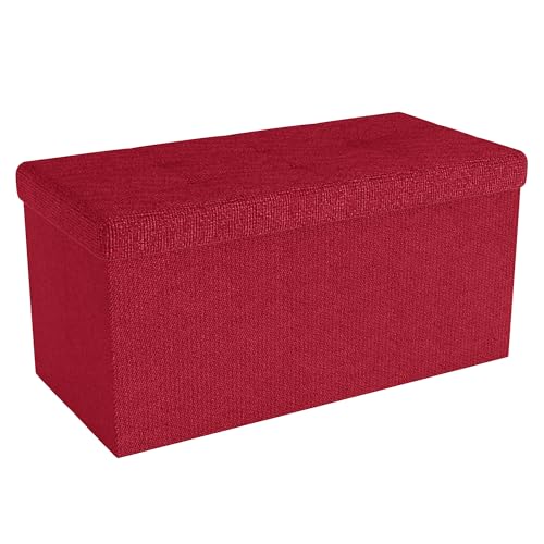 INTIRILIFE Faltbare Sitzbank 76x38x38 cm in Granat ROT - Sitzwürfel mit Stauraum und Deckel aus Stoff mit Mulden - Sitzcube Fußablage Aufbewahrungsbox Truhe Sitzhocker von INTIRILIFE