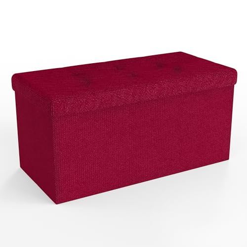 INTIRILIFE Faltbare Sitzbank 76x38x38 cm in Kirsch ROT - Sitzwürfel mit Deckel und Stauraum aus Stoff mit Mulden - Sitzcube Fußablage klappbare Aufbewahrungsbox Truhe Sitzhocker von INTIRILIFE
