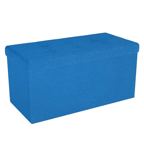 INTIRILIFE Faltbare Sitzbank 76x38x38 cm in Ozean BLAU - Sitzwürfel mit Stauraum und Deckel aus Stoff mit Mulden - Sitzcube Fußablage Aufbewahrungsbox Truhe Sitzhocker von INTIRILIFE