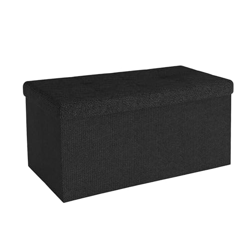 INTIRILIFE Faltbare Sitzbank 76x38x38 cm in Piano SCHWARZ - Sitzwürfel mit Deckel und Stauraum aus Stoff mit Mulden - Sitzcube Fußablage klappbare Aufbewahrungsbox Truhe Sitzhocker von INTIRILIFE