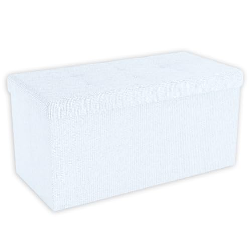 INTIRILIFE Faltbare Sitzbank 76x38x38 cm in Schnee WEIß - Sitzwürfel mit Deckel und Stauraum aus Stoff mit Mulden - Sitzcube Fußablage klappbare Aufbewahrungsbox Truhe Sitzhocker von INTIRILIFE