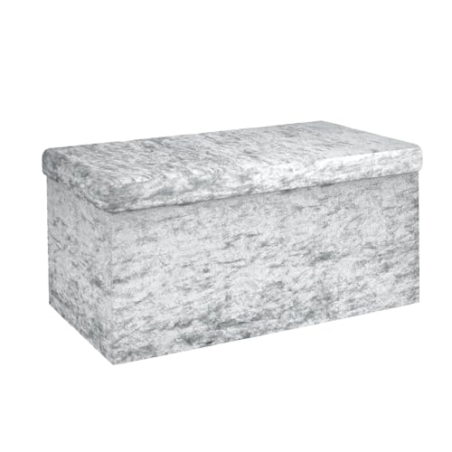 INTIRILIFE Faltbare Sitzbank 76x38x38cm in Samt Blaugrau - Sitzwürfel mit Stauraum und Deckel mit Samtbezug - Sitzcube Fußablage klappbare Aufbewahrungsbox Truhe Hocker von INTIRILIFE
