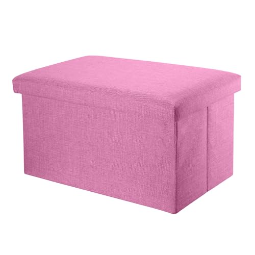 INTIRILIFE Faltbare Sitzbank 78x38x38 cm in KIRSCHBLÜTEN PINK - Sitzwürfel mit Stauraum und Deckel aus Stoff in Leinen Optik - Sitzcube Fußablage Aufbewahrungsbox Truhe Sitzhocker von INTIRILIFE
