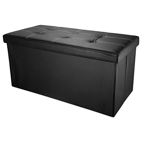 INTIRILIFE Faltbare Sitzbank 78x38x38 cm in Lava SCHWARZ - Sitzwürfel mit Stauraum und Deckel aus Kunstleder mit Polsterknöpfen - Sitzcube Fußablage Aufbewahrungsbox Truhe Sitzhocker von INTIRILIFE