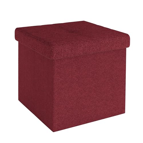 INTIRILIFE Faltbare Sitzhocker 30x30x30 cm in Granat ROT - Sitzwürfel mit Stauraum und Deckel aus Stoff mit Mulden - Sitzcube Fußablage Aufbewahrungsbox Truhe Sitzhocker von INTIRILIFE