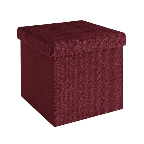 INTIRILIFE Faltbare Sitzhocker 30x30x30 cm in Kirsch ROT - Sitzwürfel mit Stauraum und Deckel aus Stoff mit Mulden - Sitzcube Fußablage Aufbewahrungsbox Truhe Sitzhocker von INTIRILIFE