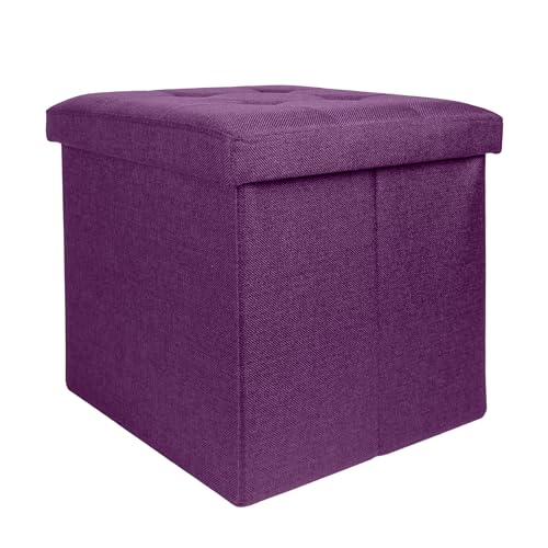 INTIRILIFE Faltbare Sitzhocker 30x30x30 cm in Nebel LILA - Sitzwürfel mit Deckel und Stauraum aus Stoff mit Mulden - Sitzcube Fußablage klappbare Aufbewahrungsbox Truhe Sitzhocker von INTIRILIFE