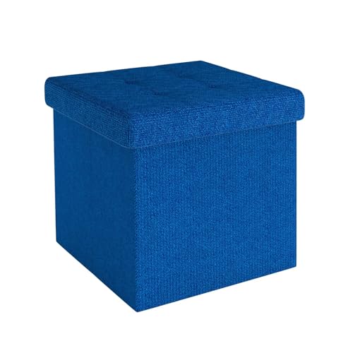 INTIRILIFE Faltbare Sitzhocker 30x30x30 cm in Ozean BLAU - Sitzwürfel mit Deckel und Stauraum aus Stoff mit Mulden - Sitzcube Fußablage klappbare Aufbewahrungsbox Truhe Sitzhocker von INTIRILIFE