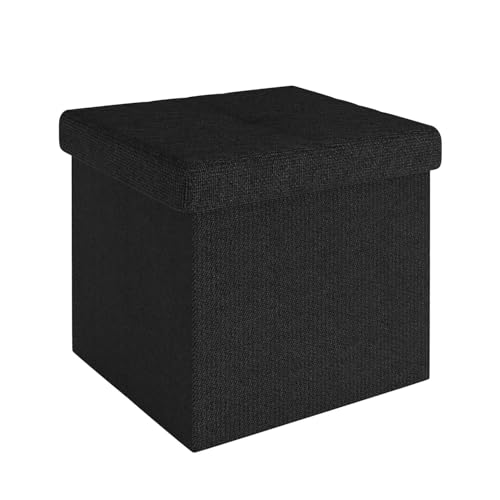 INTIRILIFE Faltbare Sitzhocker 30x30x30 cm in Piano SCHWARZ - Sitzwürfel mit Deckel und Stauraum aus Stoff mit Mulden - Sitzcube Fußablage klappbare Aufbewahrungsbox Truhe Sitzhocker von INTIRILIFE
