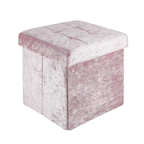 INTIRILIFE Faltbare Sitzhocker 30x30x30 cm in Samt Rosa - Sitzwürfel mit Deckel und Stauraum aus Stoff mit Mulden - Sitzcube Fußablage klappbare Aufbewahrungsbox Truhe Sitzhocker von INTIRILIFE
