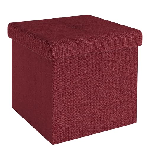 INTIRILIFE Faltbare Sitzhocker 38x38x38 cm in Granat ROT - Sitzwürfel mit Stauraum und Deckel aus Stoff mit Mulden - Sitzcube Fußablage Aufbewahrungsbox Truhe Sitzhocker von INTIRILIFE
