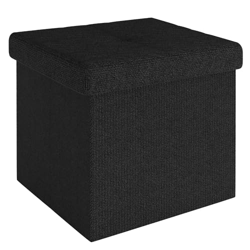 INTIRILIFE Faltbare Sitzhocker 38x38x38 cm in Piano SCHWARZ - Sitzwürfel mit Stauraum und Deckel aus Stoff mit Mulden - Sitzcube Fußablage Aufbewahrungsbox Truhe Sitzhocker von INTIRILIFE