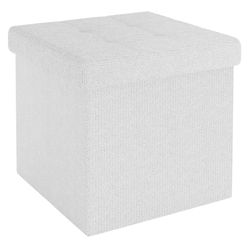 INTIRILIFE Faltbare Sitzhocker 38x38x38 cm in Schnee WEIß - Sitzwürfel mit Stauraum und Deckel aus Stoff mit Mulden - Sitzcube Fußablage Aufbewahrungsbox Truhe Sitzhocker von INTIRILIFE